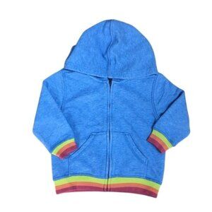 Gymboree Baby Sweatshirt – Size 0-3M, Blue with Colorful Stripes & Zip Up Front